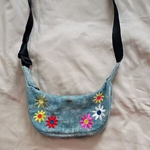 Floral Embroidered Denim Crossbody Bag